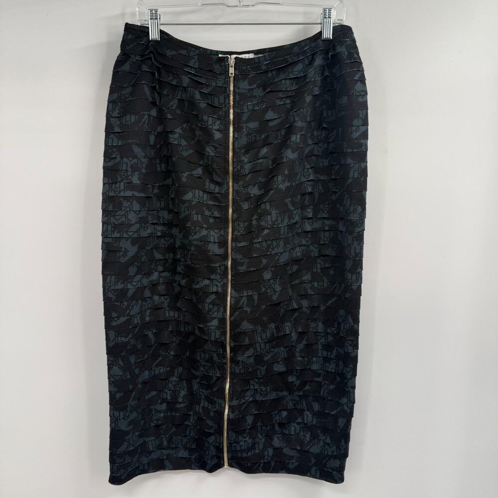 NWT Marste Tiered Ruffle Pencil Skirt Plus Size 20-22 Black Gray Print Zip Front